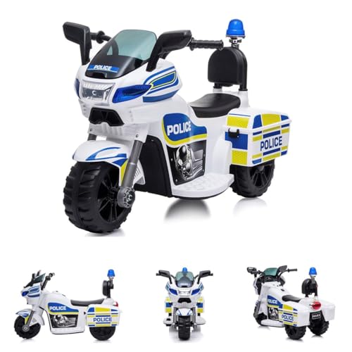 Chipolino Kinder Elektromotorrad Police 3 Räder Scheinwerfer Musikfunktion, Farbe:weiß von Chipolino