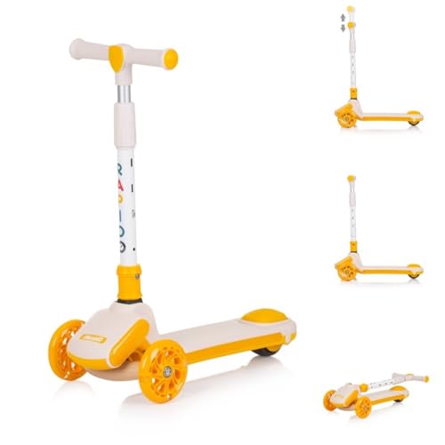 Chipolino Kinderroller Rapido Anti-Rutsch-Griffe, Hinterradbremse, klappbar, LED, Farbe:gelb von Chipolino