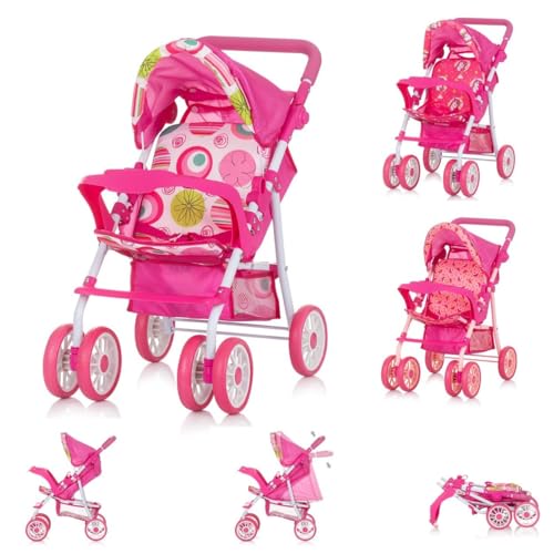 Chipolino Puppenwagen Dolly Korb faltbar Frontbügel Fußstütze Griff verstellbar, Farben:rosa pink von Chipolino