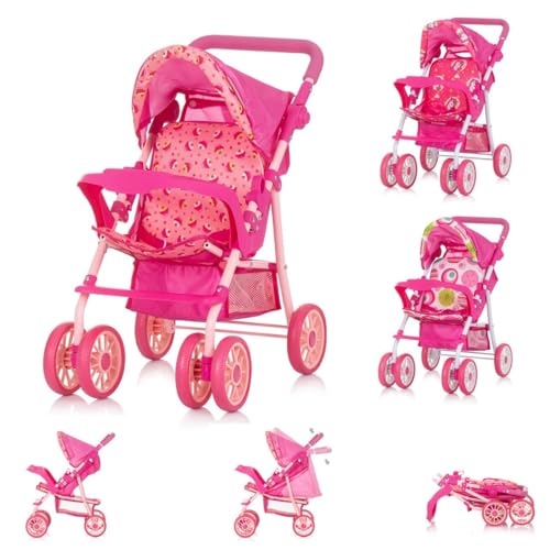 Chipolino Puppenwagen Dolly Korb faltbar Frontbügel Fußstütze Griff verstellbar, Farben:rosa von Chipolino