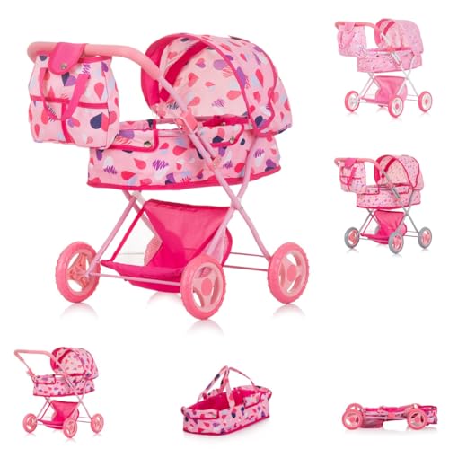 Chipolino Puppenwagen Dora Tasche, klappbar, Softtragetasche, Korb, Sonnendach, Farbe:pink von Chipolino