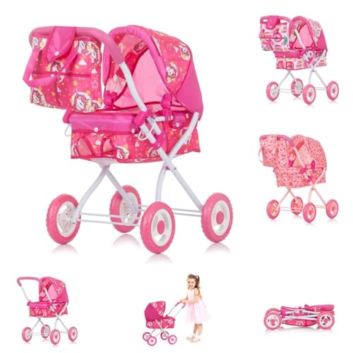 Chipolino Puppenwagen Emily Tasche, Sonnendach verstellbar, zusammenklappbar, Farbe:pink von Chipolino