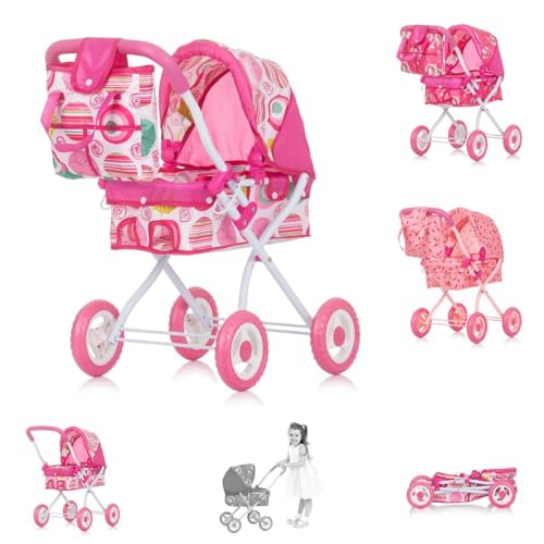 Chipolino Puppenwagen Emily Tasche, Sonnendach verstellbar, zusammenklappbar, Farbe:rosa pink von Chipolino