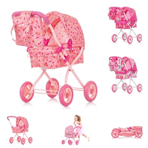 Chipolino Puppenwagen Emily Tasche, Sonnendach verstellbar, zusammenklappbar, Farbe:rosa von Chipolino