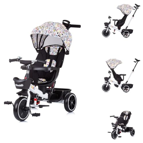 Chipolino Tricycle 4 in1 Smart Schiebestange Sitz drehbar Flaschenhalter Tablett, Farbe:weiß von Chipolino