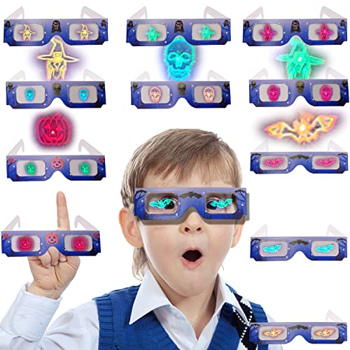 Chiteki 3D-Halloween-Brille, 12 Stück, Urlaubsspezifikationen, Hologramm, Urlaubsbilder verwandeln Urlaubslichter in magische Bilder – Kürbisse, Skelette, Fledermäuse, Hexen (12 Paar) von Chiteki