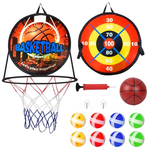 Basketballkorb mit Dartscheibe-Set für Kinder, Chithor 2-in-1 Faltbare Doppel Dartscheibe und Mini Basketballkorb Wurfspiel, Indoor und Outdoor Spielzeug Geschenk für Kinder, Mädchen und Jungen von Chithor