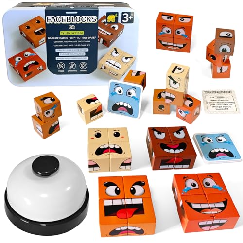 Holzwürfel Puzzle, Puzzle Face Changing Magic Cube, Interaktives Emoji Blocks Spielzeug Würfelpuzzle, Sensorik Spielzeug, Gesichter Zauberwürfel Baustein Montessori Spielzeug für Kinder ab 3 Jahren von Chithor