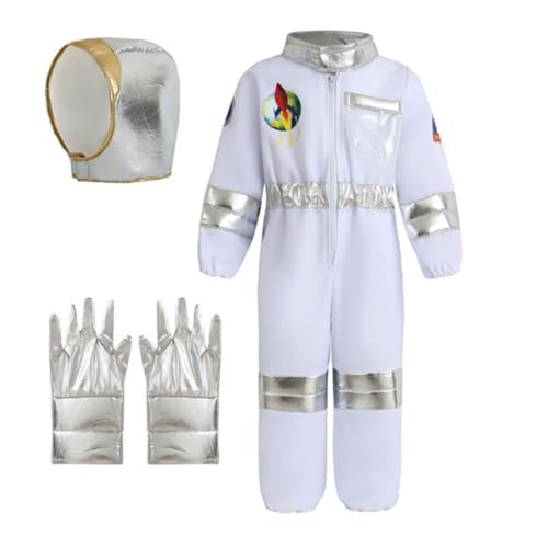 Raum Astronaut Kostüm Kinder mit Astronauten Helm Kinder Astronaut Handschuhe Raketen Space Halloween Karneval Jungen Mädchen 3 4 5 6 7 8 9 Jahren (white, 110) von Chitoldeder