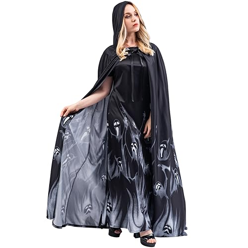 Chitomars Halloween Kostüm Damen, Geister Umhang und Lang Kleid Cosplay Hexen Vampir Kostüm Damen Erwachsene Umhang mit Kapuze Halloween Karneval Mittelalter Kostüm (L) von Chitomars