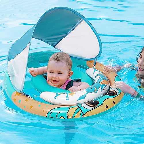 Chitomars Schwimmring Baby, Schwimmhilfe Baby mit Sonnendach und Sicherheitssitz Pool Spielzeug Baby Float schwimmsitz Baby Aufblasbare Schwimmreifen Baby für 6-30 Monate von Chitomars