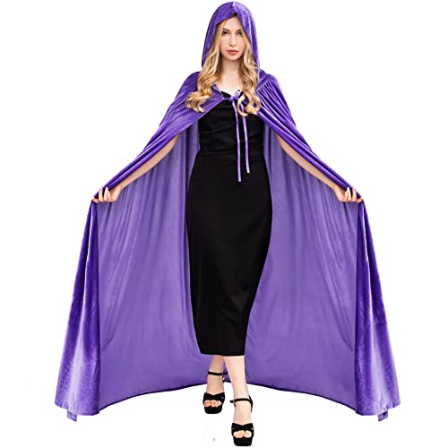 Chitomars Umhang mit Kapuze, groß Size Halloween Umhang Kostüm Damen Samt Cosplay Hexen Vampir Kostüm Erwachsene Umhang Halloween Karneval Mittelalter Robe Violett von Chitomars