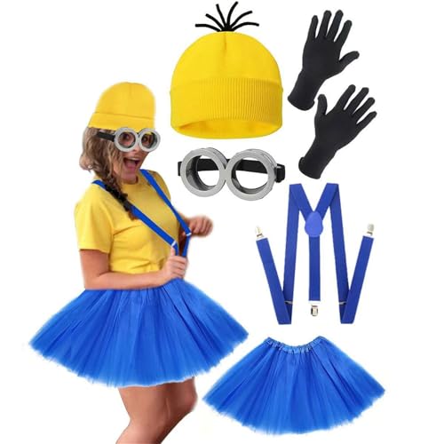 ChongKuan Minion Kostüm Erwachsene Minions Brille Mütze Gelbe Damen Herren Faschingskostüme Zubehör (11) von ChongKuan