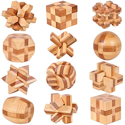 Chonor 12 Stück 3D Puzzle Brainteaser Denkspiel Set aus Holz, Klassisch Holzspielzeug Knobelspiel Geduldspiel Intelligenz Pädagigisches Gehirntraining Spielzeug Logikspiel für Kinder und Erwachsene von Chonor