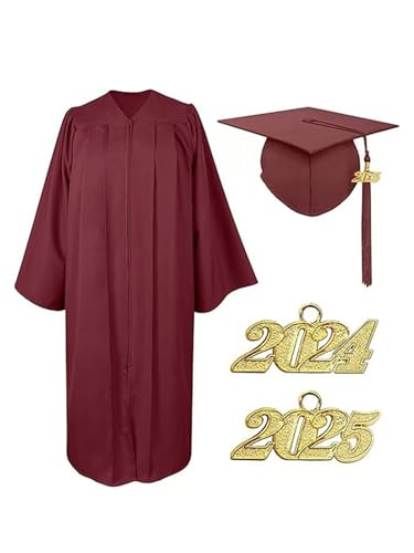 Choomomo Akademische Talar Kostüm Abschluss Graduation Robe mit Hut und Quaste 2024 & 2025 für Bachelor Grundschule Abschlussfeier Party Burgundy 2XL von Choomomo