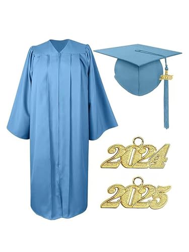 Choomomo Akademische Talar Kostüm Abschluss Graduation Robe mit Hut und Quaste 2024 & 2025 für Bachelor Grundschule Abschlussfeier Party Hellblau 2XL von Choomomo