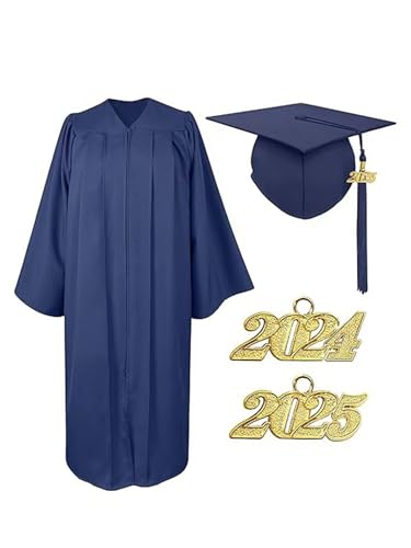 Choomomo Akademische Talar Kostüm Abschluss Graduation Robe mit Hut und Quaste 2024 & 2025 für Bachelor Grundschule Abschlussfeier Party Navy blau 2XL von Choomomo