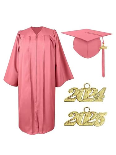 Choomomo Akademische Talar Kostüm Abschluss Graduation Robe mit Hut und Quaste 2024 & 2025 für Bachelor Grundschule Abschlussfeier Party Rosa 2XL von Choomomo