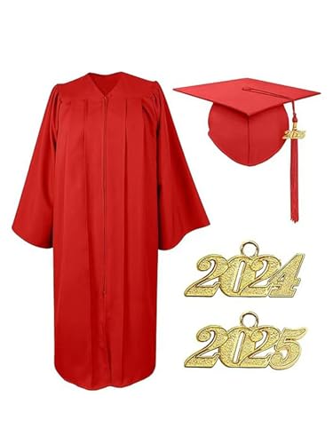 Choomomo Akademische Talar Kostüm Abschluss Graduation Robe mit Hut und Quaste 2024 & 2025 für Bachelor Grundschule Abschlussfeier Party Rot 2XL von Choomomo