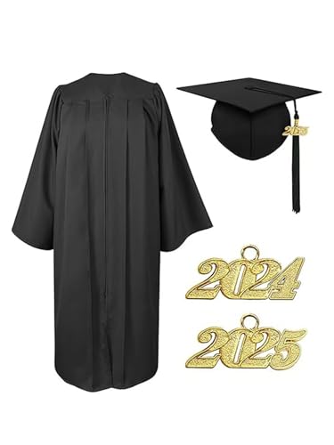 Choomomo Akademische Talar Kostüm Abschluss Graduation Robe mit Hut und Quaste 2024 & 2025 für Bachelor Grundschule Abschlussfeier Party Schwarz 2XL von Choomomo