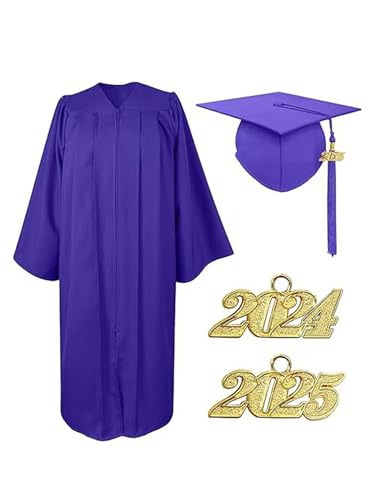 Choomomo Akademische Talar Kostüm Abschluss Graduation Robe mit Hut und Quaste 2024 & 2025 für Bachelor Grundschule Abschlussfeier Party Violett 2XL von Choomomo