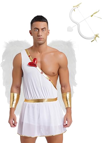 Choomomo Amor Kostüm Herren Valentinstag Cupid Kostüm mit Federflügel Engel Cupid Costume Amor Kostüm Karneval Valentinstag Party Cosplay Weiß 3XL von Choomomo