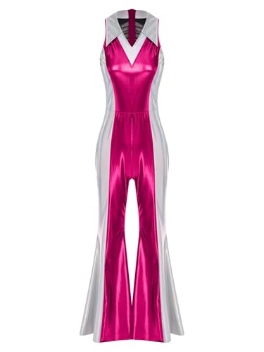 Choomomo Damen Ärmellos Ganzkörperanzug mit Schlaghose 70er 80er Disco Kostüm Metallic Jumpsuit Vintage Festliches Overall Für Karneval Cosplay Party Hot Pink XXL Choomomo Damen Ärmellos Ganzkörperanzug mit Schlaghose 70er 80er Disco Kostüm Metallic Jumpsuit Vintage Festliches Overall Für Karneval Cosplay Party Hot Pink XXL von Choomomo