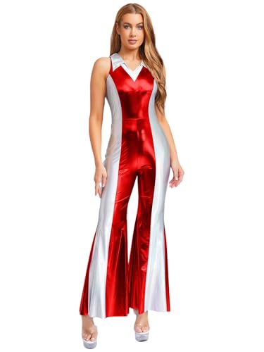 Choomomo Damen Ärmellos Ganzkörperanzug mit Schlaghose 70er 80er Disco Kostüm Metallic Jumpsuit Vintage Festliches Overall Für Karneval Cosplay Party Rot XXL Choomomo Damen Ärmellos Ganzkörperanzug mit Schlaghose 70er 80er Disco Kostüm Metallic Jumpsuit Vintage Festliches Overall Für Karneval Cosplay Party Rot XXL von Choomomo
