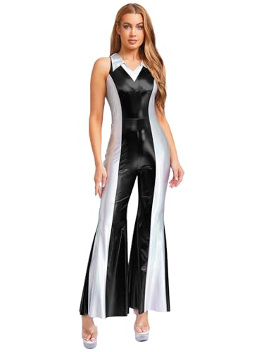 Choomomo Damen Ärmellos Ganzkörperanzug mit Schlaghose 70er 80er Disco Kostüm Metallic Jumpsuit Vintage Festliches Overall Für Karneval Cosplay Party Schwarz XXL Choomomo Damen Ärmellos Ganzkörperanzug mit Schlaghose 70er 80er Disco Kostüm Metallic Jumpsuit Vintage Festliches Overall Für Karneval Cosplay Party Schwarz XXL von Choomomo