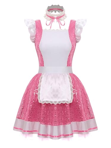 Choomomo Damen Französische Dienstmädchen Kostüm Glänzend Maid Kleid Mit Halsband Outfits Sklavenkleid Cosplay Faschingskostüme Rosa XL Choomomo Damen Französische Dienstmädchen Kostüm Glänzend Maid Kleid Mit Halsband Outfits Sklavenkleid Cosplay Faschingskostüme Rosa XL von Choomomo