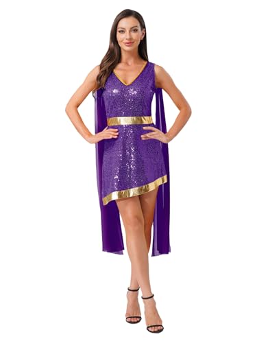 Choomomo Damen Griechische Göttin Kostüm Pailletten Ärmellos Toga Kleid mit Schulter Tuch Griechin Venus Cosplay Fasching Karnevalskostüme Violett XXL Choomomo Damen Griechische Göttin Kostüm Pailletten Ärmellos Toga Kleid mit Schulter Tuch Griechin Venus Cosplay Fasching Karnevalskostüme Violett XXL von Choomomo
