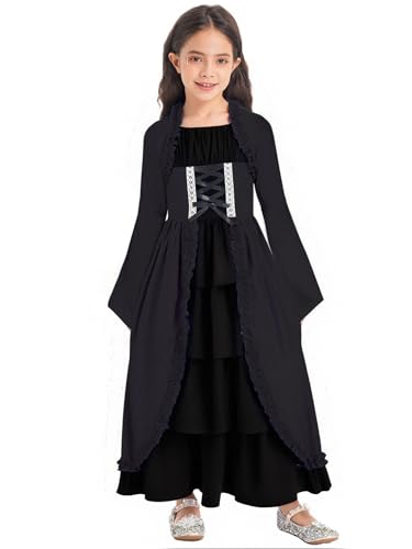 Choomomo Halloween Kostüm Kinder Mädchen Langarm Bandage Renaissance Maxikleid Cosplay Karneval Fasching Verkleidung Schwarz 170 Choomomo Halloween Kostüm Kinder Mädchen Langarm Bandage Renaissance Maxikleid Cosplay Karneval Fasching Verkleidung Schwarz 170 von Choomomo