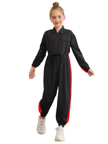 Choomomo Jungen Mädchen Mechaniker Kostüm Klempner Overall Langarm Cargo Jumpsuit Kinder Fasching Arbeitsoverall Maleranzug Freizeit Uniform Anzug Schwarz 122-128 von Choomomo