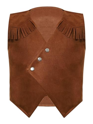 Choomomo Kinder Jungen Cowboy Weste Wildwest Quasten Fransenweste ärmellose Jacke Cardigan Halloween Party Karneval Cosplay Verkleidung Braun 134-140 von Choomomo