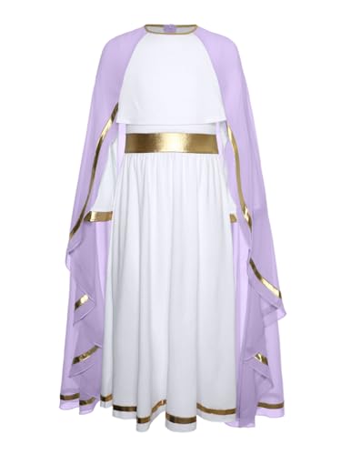 Choomomo Mädchen Griechische Göttin Kleider Farbblock Trompetenärmel Lyrisches Tanzkleid Antikes Halloween Karneval Cosplay Kostüm Violett 146-152 Choomomo Mädchen Griechische Göttin Kleider Farbblock Trompetenärmel Lyrisches Tanzkleid Antikes Halloween Karneval Cosplay Kostüm Violett 146-152 von Choomomo