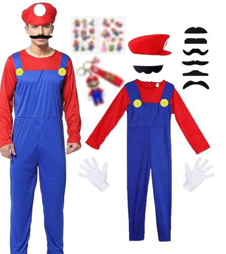 ChouGlow Super Brüder Cosplay Kostüm,Super Klempner Kostüm Set mit Mütze Schnurrbärte Handschuhe Mari und Lugi Kostüm Brothers Jumpsuit Halloween Karneval Kostüm Set für Kinder Damen Herren ChouGlow Super Brüder Cosplay Kostüm,Super Klempner Kostüm Set mit Mütze Schnurrbärte Handschuhe Mari und Lugi Kostüm Brothers Jumpsuit Halloween Karneval Kostüm Set für Kinder Damen Herren von ChouGlow