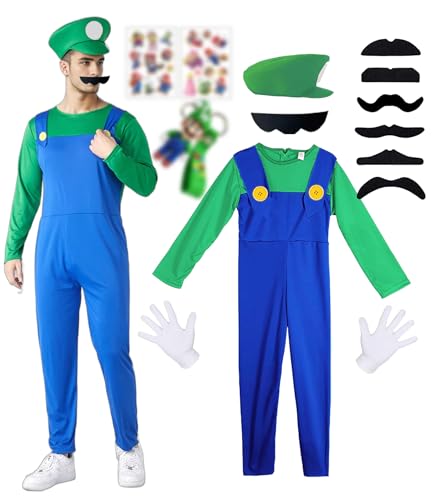 ChouGlow Super Brüder Cosplay Kostüm,Super Klempner Kostüm Set mit Mütze Schnurrbärte Handschuhe Mari und Lugi Kostüm Brothers Jumpsuit Halloween Karneval Kostüm Set für Kinder Damen Herren ChouGlow Super Brüder Cosplay Kostüm,Super Klempner Kostüm Set mit Mütze Schnurrbärte Handschuhe Mari und Lugi Kostüm Brothers Jumpsuit Halloween Karneval Kostüm Set für Kinder Damen Herren von ChouGlow