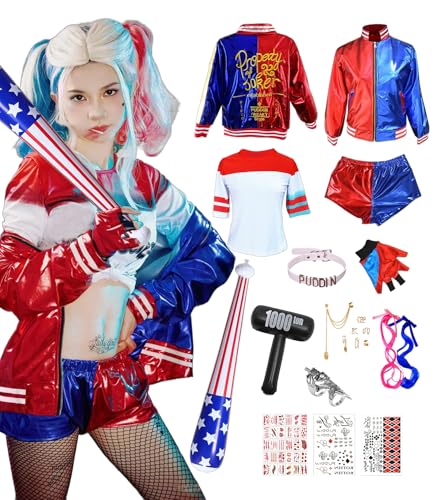 Quinn Kostüme,Mädchen Bösewicht Suicide Kostüm Mädchen Cosplay Costume für Halloween Weihnachten Karneval Joker Cosplay von ChouGlow