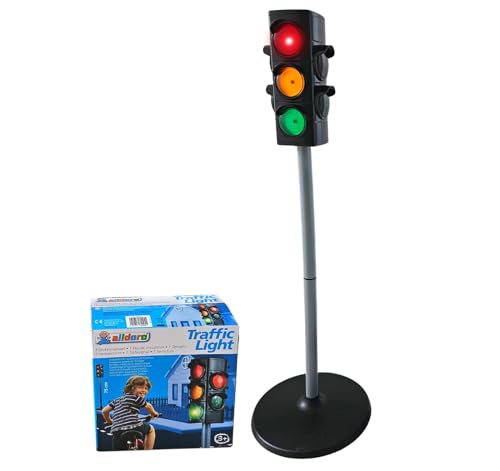 alldoro 60095 Verkehrsampel, Ampel für Kinder mit breitem Fuß, ca. 75 cm hoch, mit 2 Fahrzeug-und 2 Fußgängerampeln, batteriebetrieben, 2 Leuchtmodi und Schalter von alldoro