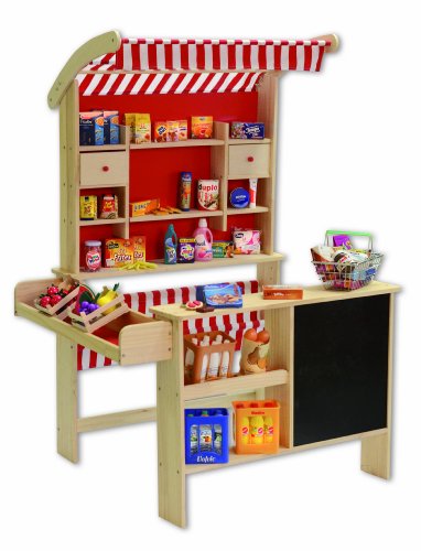 Tanner - Der kleine Kaufmann Großer Marktstand, mit 40 Teiligem Set, Zubehör für Kaufmannsladen, lebensmittelechtes Design, 0340.6 von Christian Tanner