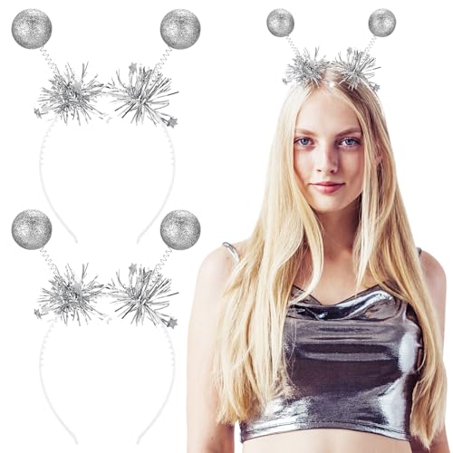 Chuangdi 2 Stück Karneval Haarreifen Kopfschmuck Niedliche Stirnbänder Haarschmuck für Erwachsene Weihnachten Party Kostüm Accessoires(Silber,Ausländer) von Chuangdi