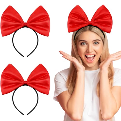 Chuangdi 2 Stück Karneval Haarreifen Kopfschmuck Niedliche Stirnbänder Haarschmuck für Erwachsene Weihnachten Party Kostüm Accessoires(Rot,Schleife) von Chuangdi