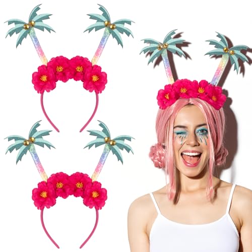 Chuangdi 2 Stück Karneval Haarreifen Kopfschmuck Niedliche Stirnbänder Haarschmuck für Erwachsene Weihnachten Party Kostüm Accessoires(Grün Rosa,Kokosnussbaum) von Chuangdi