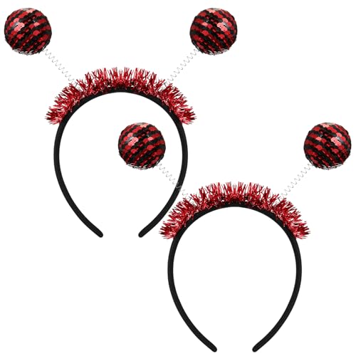 Chuangdi 2 Stück Karneval Haarreifen Kopfschmuck Niedliche Stirnbänder Haarschmuck für Erwachsene Weihnachten Party Kostüm Accessoires(Schwarz Rot,Marienkäfer) von Chuangdi