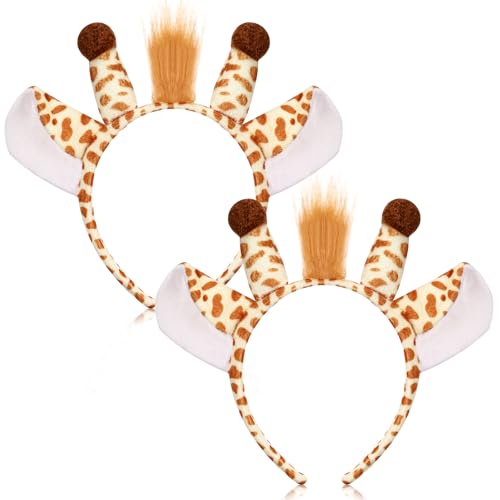 Chuangdi 2 Stück Tier Haarreife Zootiere Ohren Stirnband Tierohren Kostüm Haarreif Tiermotiv Party Kopfschmuck für Erwachsene Schminken Halloween Party Geschenk(Giraffe) von Chuangdi