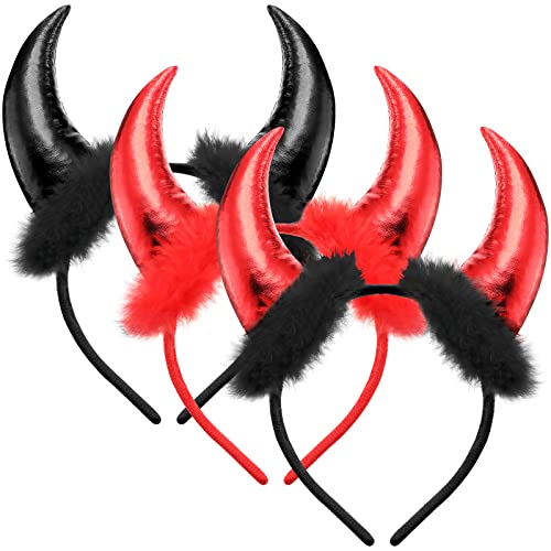 Chuangdi 3 Stück Mardi Gras Teufelshorn Stirnband Metallisches Kostüm Zubehör Teufelsohren Harreifen Teufel Ohren Haarband Kopfbedeckung für Kinder Erwachsene Party Cosplay Kopfschmuck von Chuangdi