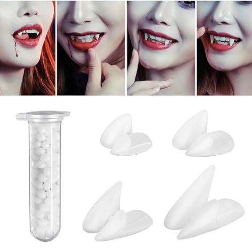 Chuankefanxing Vampir Zähne, Halloween Vampir Zähne, 4 Größen (13mm 15mm 17mm 19mm) Vampir Zähne mit Kleber für Halloween Kostüm Requisiten Party, Vampir Kostüm Zubehör für Halloween Party von Chuankefanxing