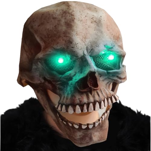 Halloween Maske, Halloween Totenkopf Masken, Gruselige Cosplay Maske für Erwachsene, Gruselige Halloween Maske mit grünen Augen, Gruselige Skelett Maske Totenkopf Helm für Halloween Kostüm Party Deko von Chuankefanxing