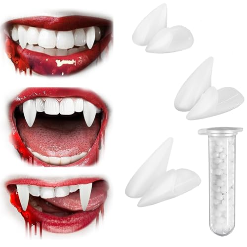 Vampir Zähne, Halloween Vampir Zähne, 3 Größen (13mm 15mm 17mm) Vampir Zähne mit Kleber für Halloween Kostüm Requisiten Party, Vampir Kostüm Zubehör für Halloween Party von Chuankefanxing