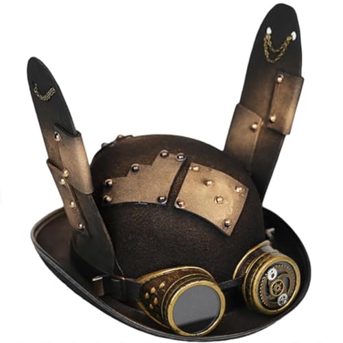 Chukamalilayi Mittelalter Retro Punk Stil Magischer Hut Zauberer Hut mit Sekundärbrille Hasenohr Kuppel Hut Cosplay Zubehör Maskerade Halloween Karneval Party von Chukamalilayi